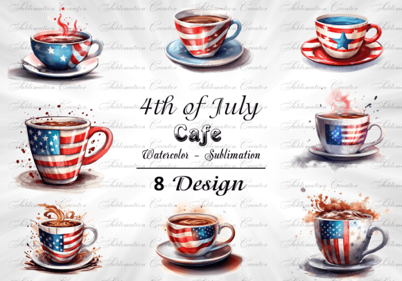 4th of July Cup of Coffee PNG, Watercolor
