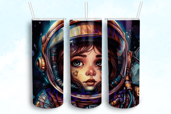 Astronaut Girl 20oz Skinny Tumbler PNG