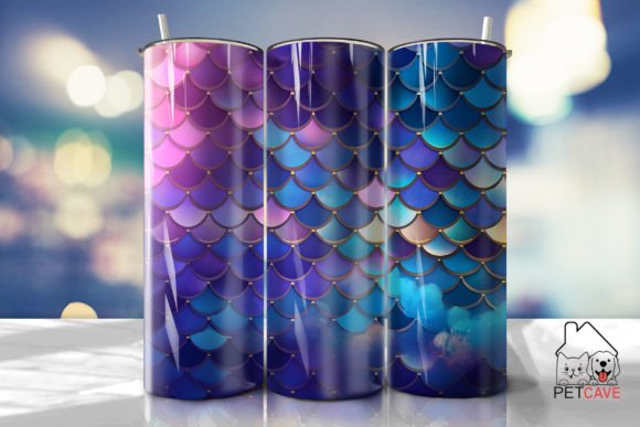 Blue Gold Mermaid Scales Tumbler 20oz