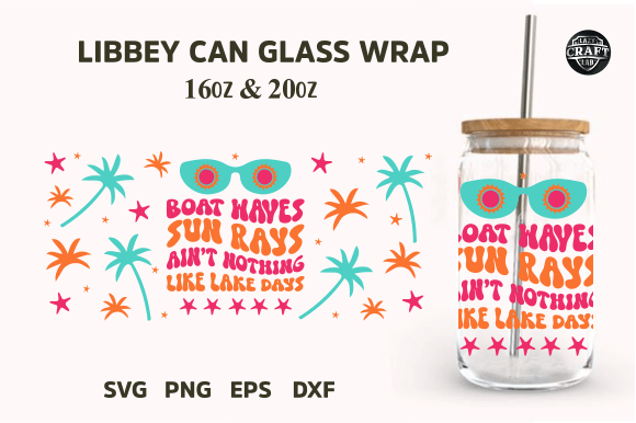 Boat Waves Sun Rays Libbey Glass Can SVG