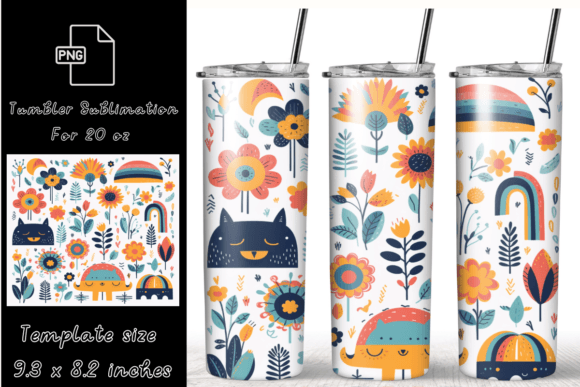 Boho Flowers 20 Oz Tumbler Wrap PNG
