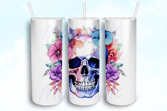 Boho Skull Skeleton with Flowers Tumbler