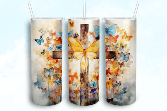 Boho Watercolor Wooden Cross Tumbler