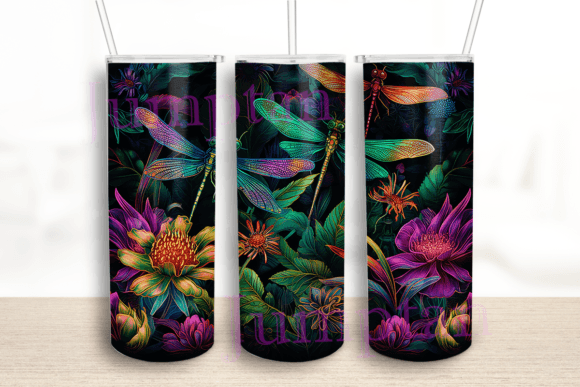 Bright Neon Colorful Dragonflies Tumbler