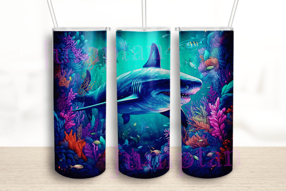 Bright Neon Colorful Shark Tumbler