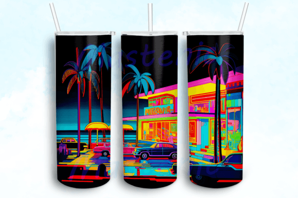 Car Neon Beach Tumbler PNG