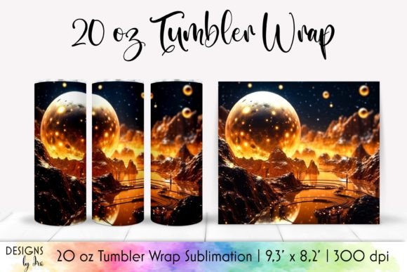 Golden Planets Tumbler Wrap Design 20 Oz