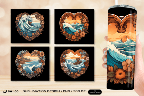 Heart Ocean Tumbler Wrap Sublimation
