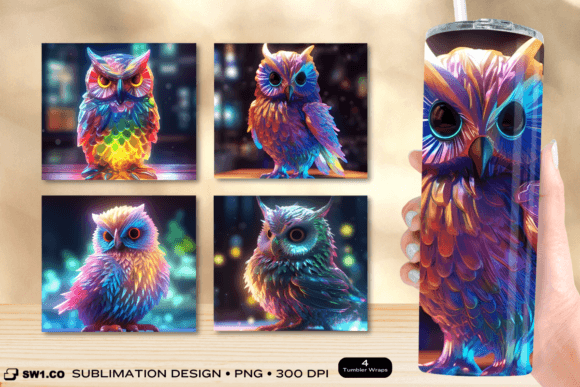 Neon Owl Tumbler Wrap Sublimation