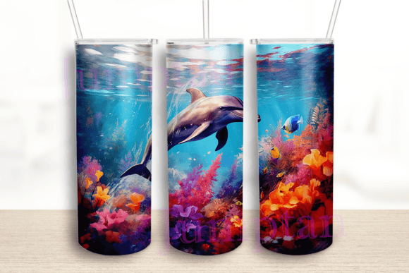 Painting Dolphin 20 Oz Tumbler Wrap