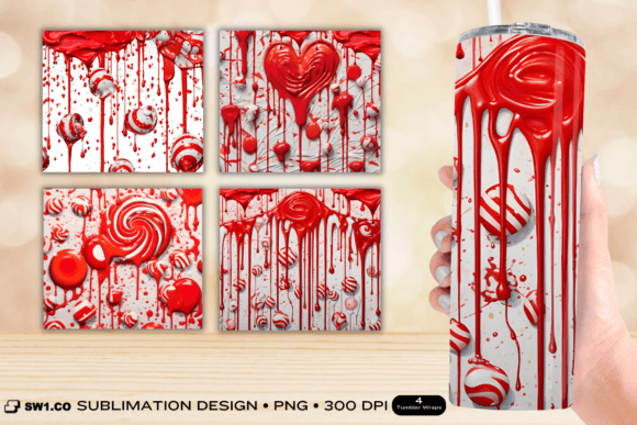 Red Candy Tumbler Wrap Sublimation PNG