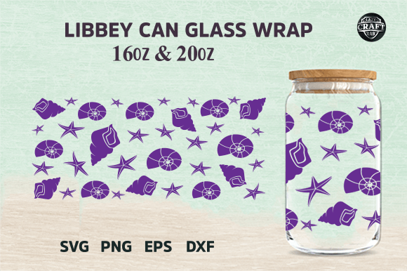 Seashell Libbey Glass Can SVG 16Oz Wrap