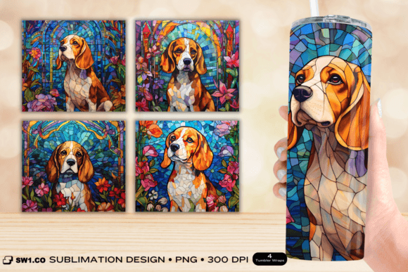 Stained Glass Beagle Tumbler Wrap PNG