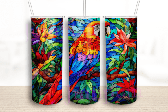 Stained Glass Colorful Parrots Tumbler