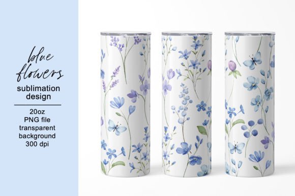 Tumbler Sublimation Design, Blue Flowers